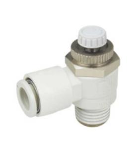 SPEED CONTROLLER ANGLED QUICK PLUG TO MALE THREAD SMC AS3201F-02-08S FLOW REGULATOR WITH ELBOW AND UNIVERSAL - Imag